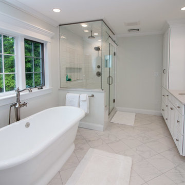 Contemporary & Transitional Sea Salt Classic bath remodel w/ classic marble tile
