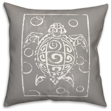 Sea Turtle Stamp Gray 18x18 Pillow