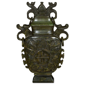 Hand Carved Longevity Motif Chinese Jade Imperial Vase