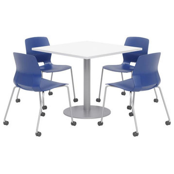 Olio Designs White Square 36in Lola Dining Set - Navy Caster Chairs