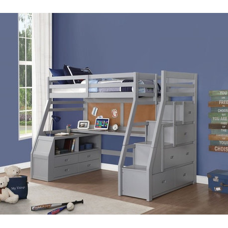 ACME Jason II Wooden Twin Storage Loft Bed in Gray