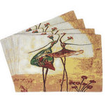 Tache Home Fashion - Seasonal Floral Woven Fabric Tapestry Kitchen Table Mats Cloth Placemats, Dancing Ladies - This placemat features an artistic abstract portrait of two ladies dancing together.