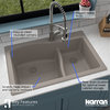 Karran Drop-In Quartz 33" 1-Hole 60/40 Double Bowl Kitchen Sink, Concrete