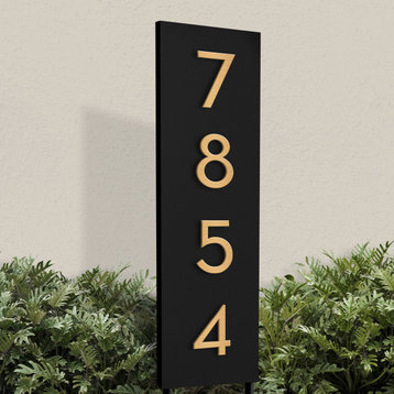 Welcome Home Yard Sign/ Weather Resistant Steel Address Planter/Address Numbers, Black, Brass Font