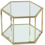 Meridian Furniture - Sei Glass Top Coffee Table With Mirrored Base, Gold, 1-Piece - This SEI coffee table puts you in complete control of the look of your space. Use a single table for a small space, or put together two or more tables for an expanded look when game night requires extra room for you to spread out. The beautiful brushed gold frame holds a glass top with mirrored base and parallel mirrored bottom shelf. The modular design lets you connect as many tables as you need for a custom solution to your requirements.