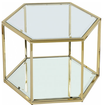 Sei Glass Top Coffee Table With Mirrored Base, Gold, 1-Piece