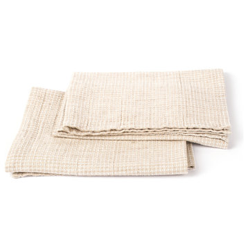 Linen Cotton Hand And Guest Towels Wafer, Set of 2, Natural, 30x50cm
