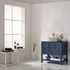 36" Vanity, Royal Blue With Glass Countertop With White Vessel Sink No Mirror