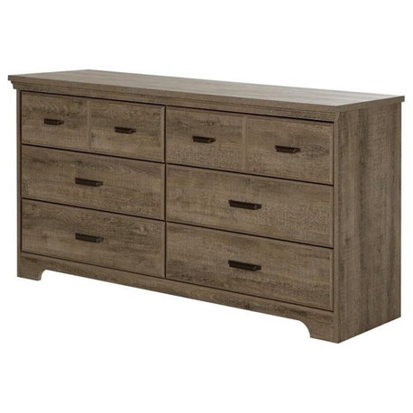 South Shore Versa 6 Drawer Wood Dresser in Weathered Oak