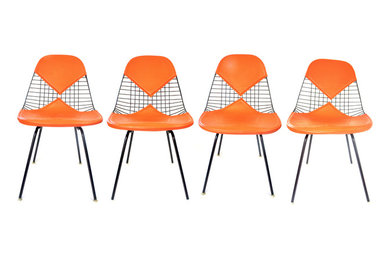 Eames Orange Wire Bikini Dining Chairs (4) - SOLD