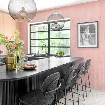 Mid-Century Modern Pink Kitchen in Miami Shores