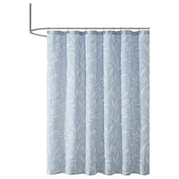 Croscill Home Winslow Botanical Textured Cotton Shower Curtain, Blue