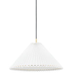 Mitzi by Hudson Valley Lighting - Demi 1-Light Medium Pendant Aged Brass - Dubbed the comeback queen, Demi brings pleats into the modern age, coupling the traditional motif with minimalist metalwork. The Demi collection is stacked, available as a wall sconce, pendant, linear light, table lamp, and floor lamp. Throughout the family, one detail that shines is the metal ring at the edges of the shade. Structural in nature, it becomes a decorative accent, finished in aged brass or soft black.