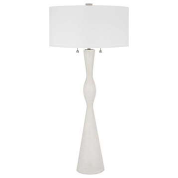 Elegant Minimalist Faux Marble Hourglass Table Lamp 39 in Tall Slim Ivory White
