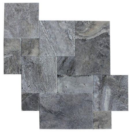 Silver Travertine Tile Antique Pattern Brushed and Chiseled- 20 boxes