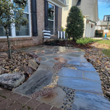 Stylized Natural Garden W/ Flagstone Mosaic Accented Walkway