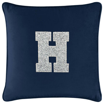 Sparkles Home Luminous Rhinestone Monogram Pillow, 14x20", Navy Velvet