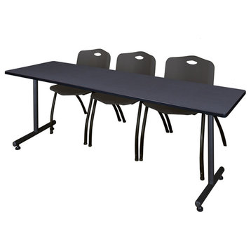84" x 24" Kobe Training Table- Grey & 3 'M' Stack Chairs- Black