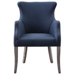 Uttermost - Uttermost Yareena Blue Wing Chair - Uttermost Yareena Blue Wing ChairContemporary Style Can Be Found In This Solidly Constructed Wing Chair. Featuring A Denim Blue Linen Blend Fabric Accented With Antique Bronze Nail Head Trim, On Slightly Tapered Oak Legs In A Weathered Sandstone Finish With A Light Tan Glaze. Seat Height Is 19".Uttermost's Accent Furniture Combines Premium Quality Materials With Unique High-style Design.With The Advanced Product Engineering And Packaging Reinforcement, Uttermost Maintains Some Of The Lowest Damage Rates In The Industry.  Each Product Is Designed, Manufactured And Packaged With Shipping In Mind. MATERIALS: OAK,PLYWOOD,FOAM,FABRICContemporary Style Can Be Found In This Solidly Constructed Wing Chair. Featuring A Denim Blue Linen Blend Fabric Accented With Antique Bronze Nail Head Trim, On Slightly Tapered Oak Legs In A Weathered Sandstone Finish With A Light Tan Glaze. Seat Height Is 19".