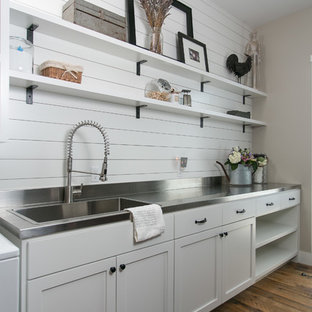 75 Beautiful Medium Tone Wood Floor Laundry Room With Stainless
