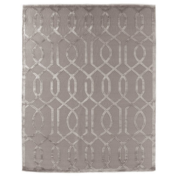 Metro Velvet Hand-Knotted Wool and Viscose Light Taupe Area Rug, 6'x9'