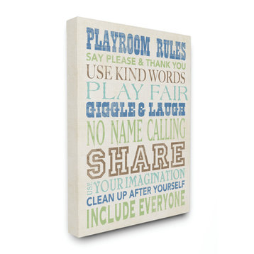 Stupell Industries Playroom Rules Typography In Blues Green and Brown, 16"x20"