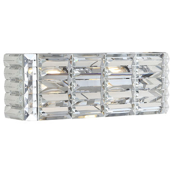 Evelyn Crystal Rectangle 1-Light Iron/Crystal LED Vanity Light, Chrome, 17.5