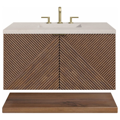36" Chestnut Floating Single Bathroom Vanity Silestone Quartz, James Martin
