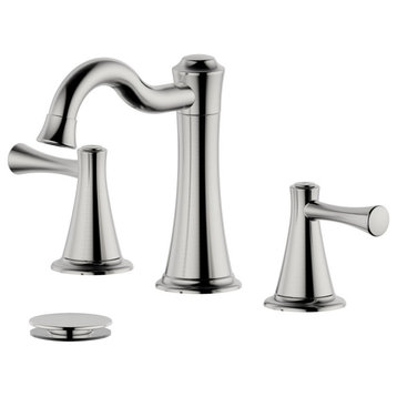 Konya Double Handle Brushed Nickel Faucet, Drain Assembly With Overflow