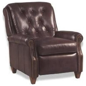 Leather Recliner Chair  Wood/Top Grain Leather Button Back