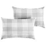 Mozaic Company - Stewart Grey Buffalo Plaid Lumbar Pillow, Set of 2 - This wide checkered, white and light Gray buffalo plaid pattern will add the perfect traditional accent to your decor. Use this set of two outdoor lumbar pillows as a way to enhance the decorative quality of any seating area. With a classic buffalo plaid pattern, these pillows add an eye-catching and elegant touch wherever they are used. The exteriors are UV and fade resistant to maintain the attractive look and feel through long-term outdoor use. The 100 percent recycled fiber fill ensures a soft and supportive experience to maximize comfort.