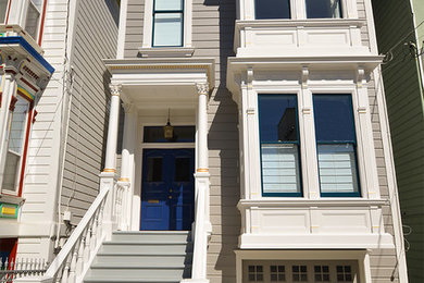 Inspiration for a victorian gray three-story wood exterior home remodel in San Francisco