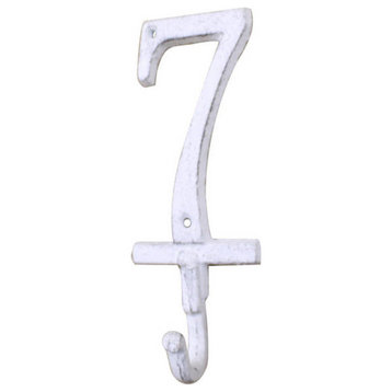Whitewashed Cast Iron Number 7 Wall Hook 6''