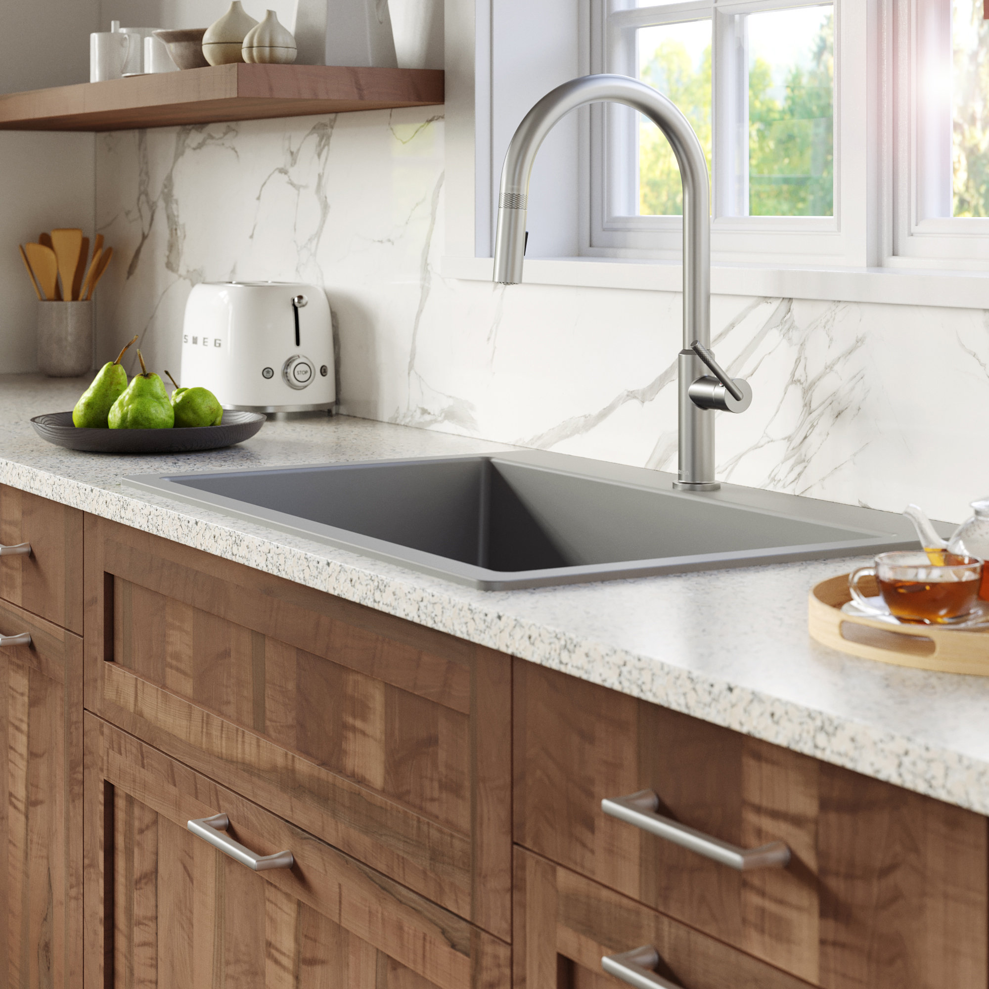 Karran KKF350 1-Handle Pull Down Dual Function Sprayer Faucet, Stainless Steel