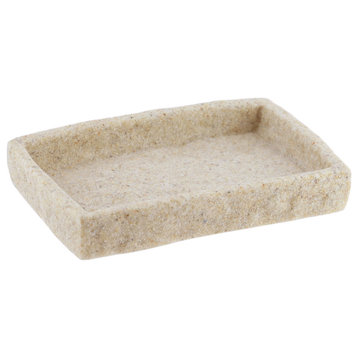 Stone Effect Soap Dish Holder Cup Dispenser Tray, Natural
