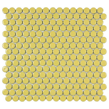 Hudson Penny Round Vintage Yellow Porcelain Floor and Wall Tile