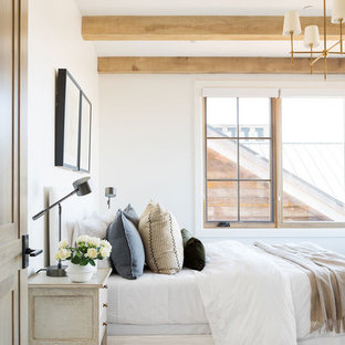 Inspiration for a small transitional guest bedroom in Salt Lake City with white walls, carpet and multi-coloured floor.