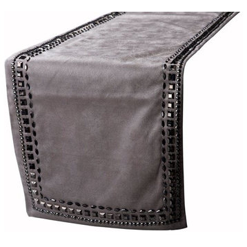 Decorative 6 Seater Table Runners 14"x72" Silver, Gray, Leather, Crystals