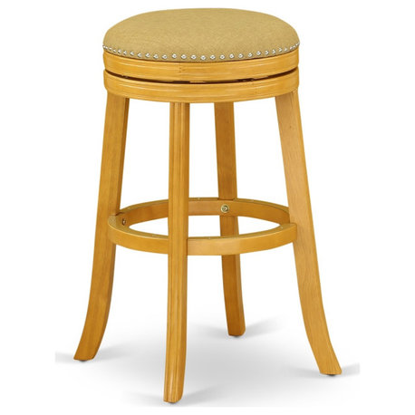 Devers Swivel Backless Barstool 30" Seat Height-Oak Leg and F12-16 Vegas Gold