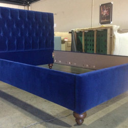 Cobalt Blue Velvet Bed - Beds