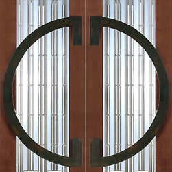 Pair of 2-1/4" Thick Contemporary Mahogany Doors Iron Work - Front Doors