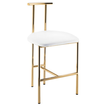 DW DWH 2 White Leather Stool in Gold Plated Brass