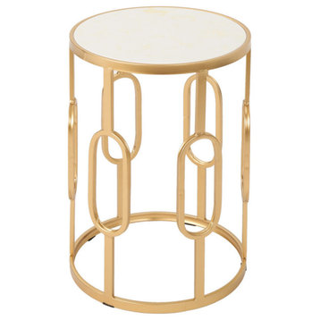 GDF Studio Tammy Outdoor 16" White Finish Faux Stone Side Table