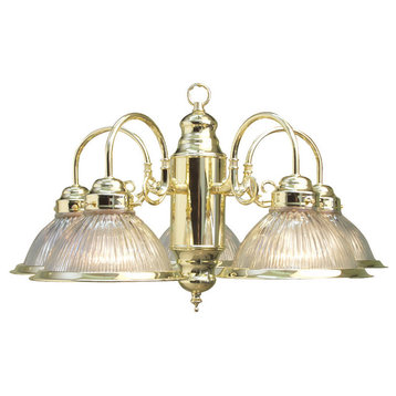 Woodbridge Lighting Basic Chandelier, Polish Brass, 5l - 24"d, Clear Prism Glass