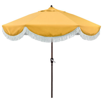 9' Surfside Patio Umbrella With Fiberglass Ribs and Fringe, Buttercup