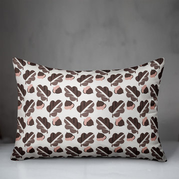 Acorns and Leaves Pattern in Brown Throw Pillow