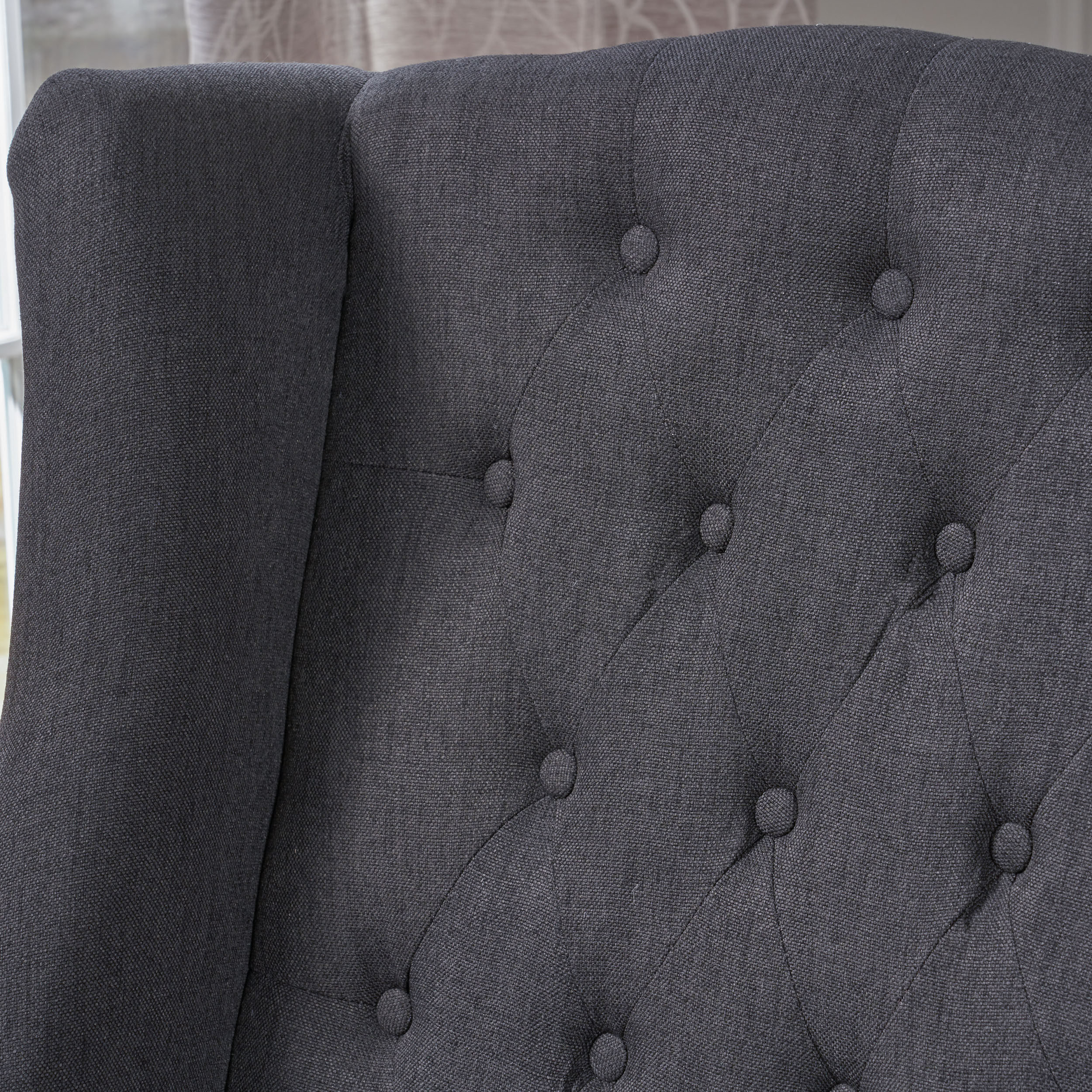 GDF Studio Adriana Tall Wingback Tufted Fabric Club Chair, Dark Charcoal