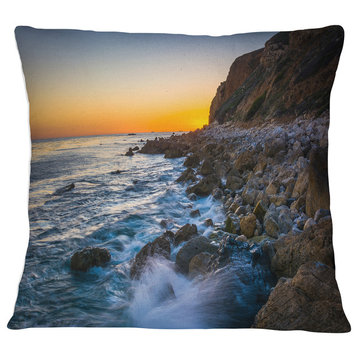Crashing Waves at Pelican Cove Seascape Throw Pillow, 18"x18"