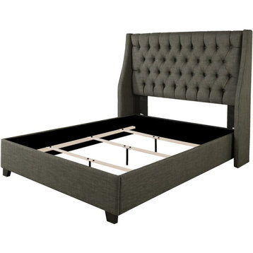 Cambridge Upholstered Tufted Platform Queen Bed in Gray Fabric