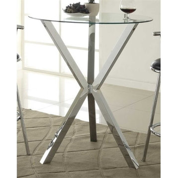Bowery Hill Glass Top Round Pub Table in Chrome